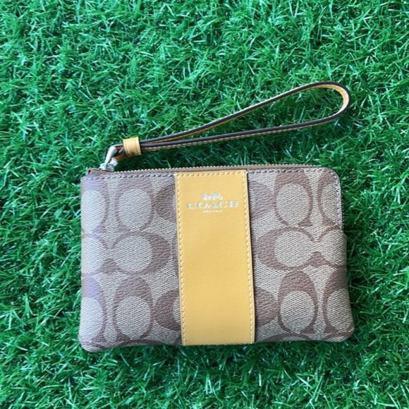 COACH Signature PVC Leather Corner Zip Wristlet - Picture 2 of 16